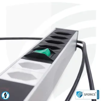 PC socket strip 6-way (4+2), shielded LF | with on/off switch, overvoltage protection and full protection HF filter system up to 80 MHz | type J (Switzerland /LI) 13 PC socket strip 6-way (4+2), shielded LF | with on/off switch, overvoltage protection and full protection HF filter system up to 80 MHz | Type J (Switzerland /LI)