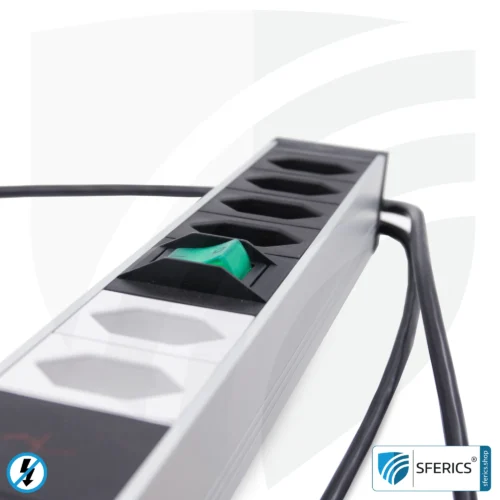 PC socket strip 6-way (4+2), shielded LF | with on/off switch, overvoltage protection and full protection HF filter system up to 80 MHz | Type J (Switzerland /LI)