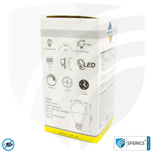 11 watt LED full spectrum 3step | dimming without dimmer: bright like 100 watts (100%), 50% or 15%, 1000 lumens | CRI 95 | flickerfree | daylight | E27 | business quality