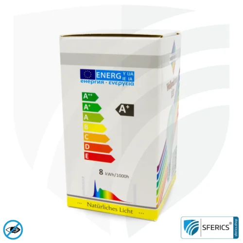 8 watt LED full spectrum | bright like 60 watts, 560 lumens | CRI 95 | flickerfree | daylight | E27 | business quality