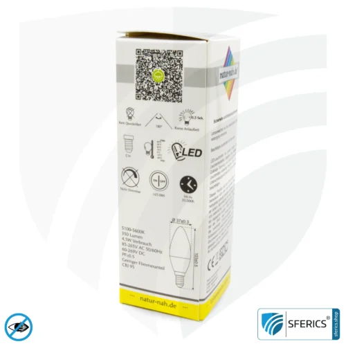 4.5 watt LED full spectrum candle | bright like 45 watts, 350 lumens | CRI 95 | flickerfree | daylight | E14 | business quality