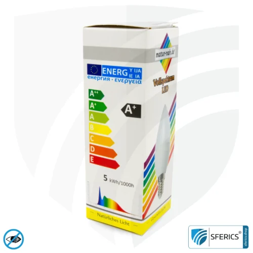 4.5 watt LED full spectrum candle | bright like 45 watts, 350 lumens | CRI 95 | flickerfree | daylight | E14 | business quality