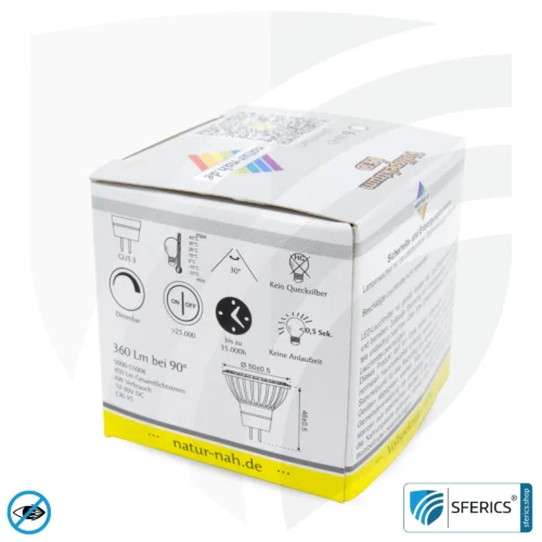 6 watt LED spot full spectrum | bright like 35 watts, 450 lumens | CRI 95 | dimmable | flicker-free | daylight | GU5.3 (MR16) | business quality