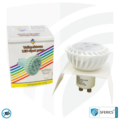 6 watt LED spot full spectrum 3step | dimming without dimmer: bright like 35 watts (100%), 50% or 15%, 480 lumens | CRI 95 | flickerfree | daylight | GU10 | business quality