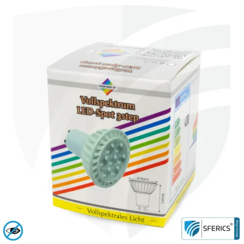 6 watt LED spot full spectrum 3step | dimming without dimmer: bright like 35 watts (100%), 50% or 15%, 480 lumens | CRI 95 | flickerfree | daylight | GU10 | business quality