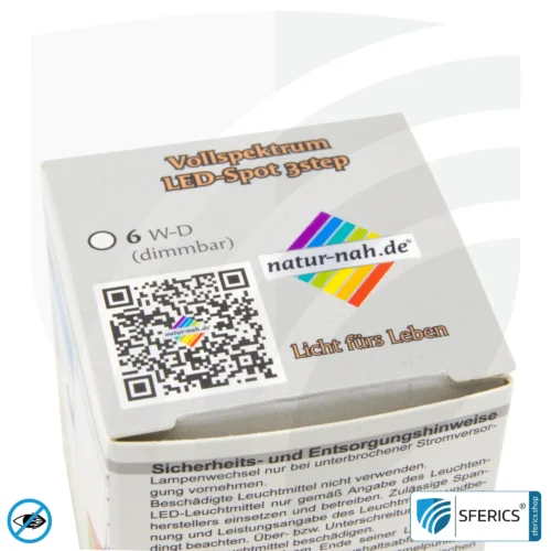 6 watt LED spot full spectrum 3step | dimming without dimmer: bright like 35 watts (100%), 50% or 15%, 480 lumens | CRI 95 | flickerfree | daylight | GU10 | business quality