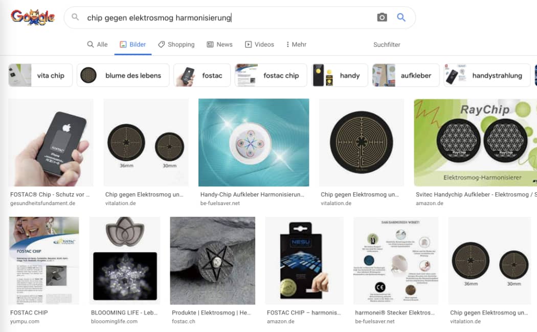 Extract from Google | Harmonisation chips against electrosmog / esotericism
