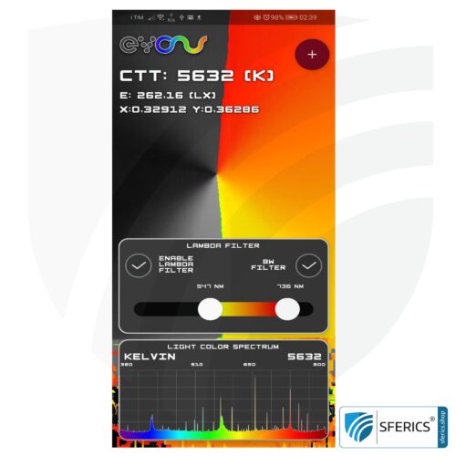 Lightspectrum Pro EVO for Android | measurement of the light spectrum | color temperature (Kelvin) and wavelengths, CRI, lux, and much more.