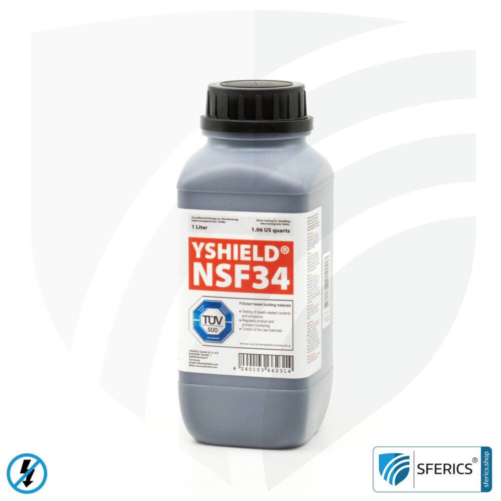 Shielding paint NSF34 | LF screening attenuation against electrosmog up to 80 dB | protection against low-frequency electrical fields (domestic electricity) | TÜV SÜD certified
