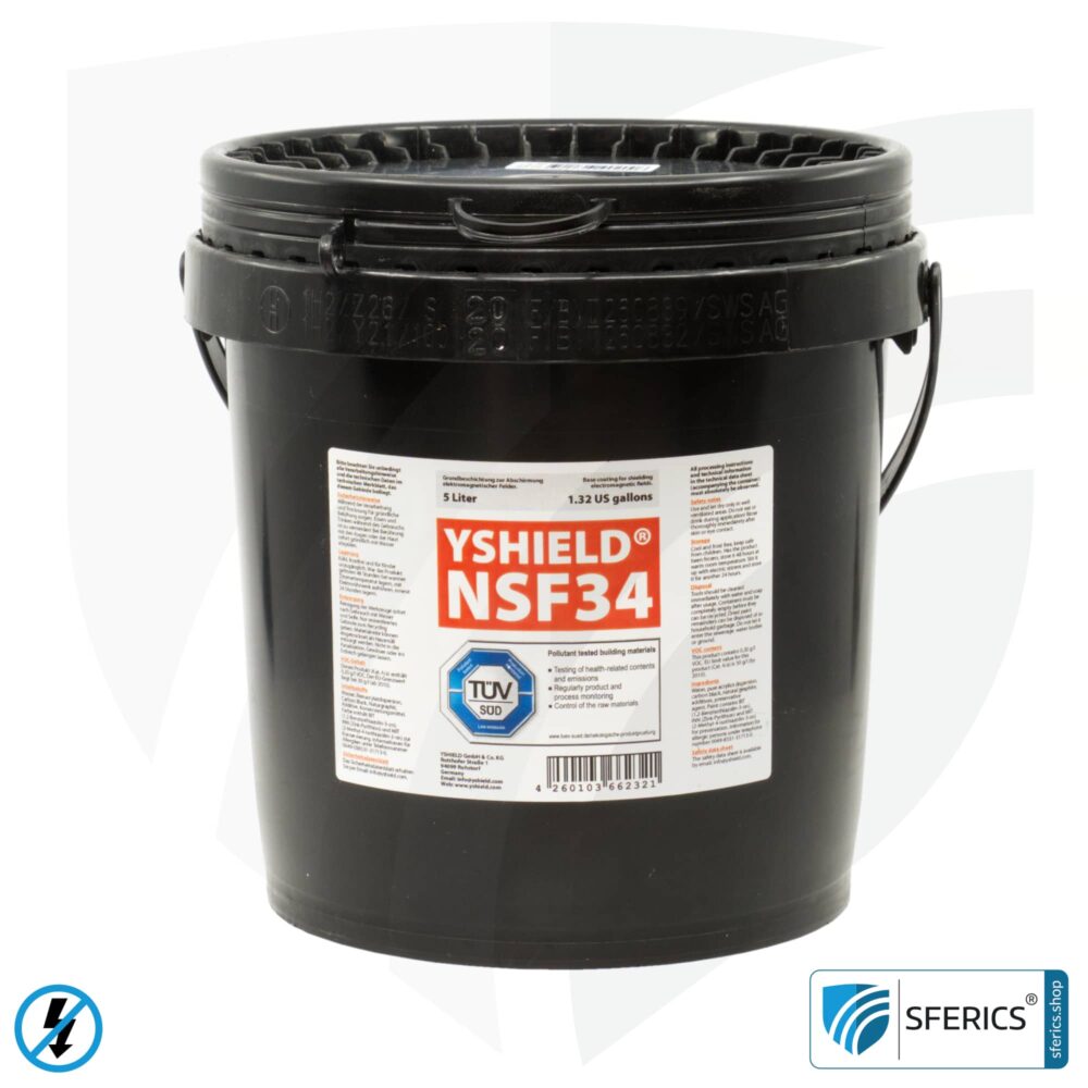 Shielding paint NSF34 | LF screening attenuation against electrosmog up to 80 dB | protection against low-frequency electrical fields (domestic electricity) | TÜV SÜD certified