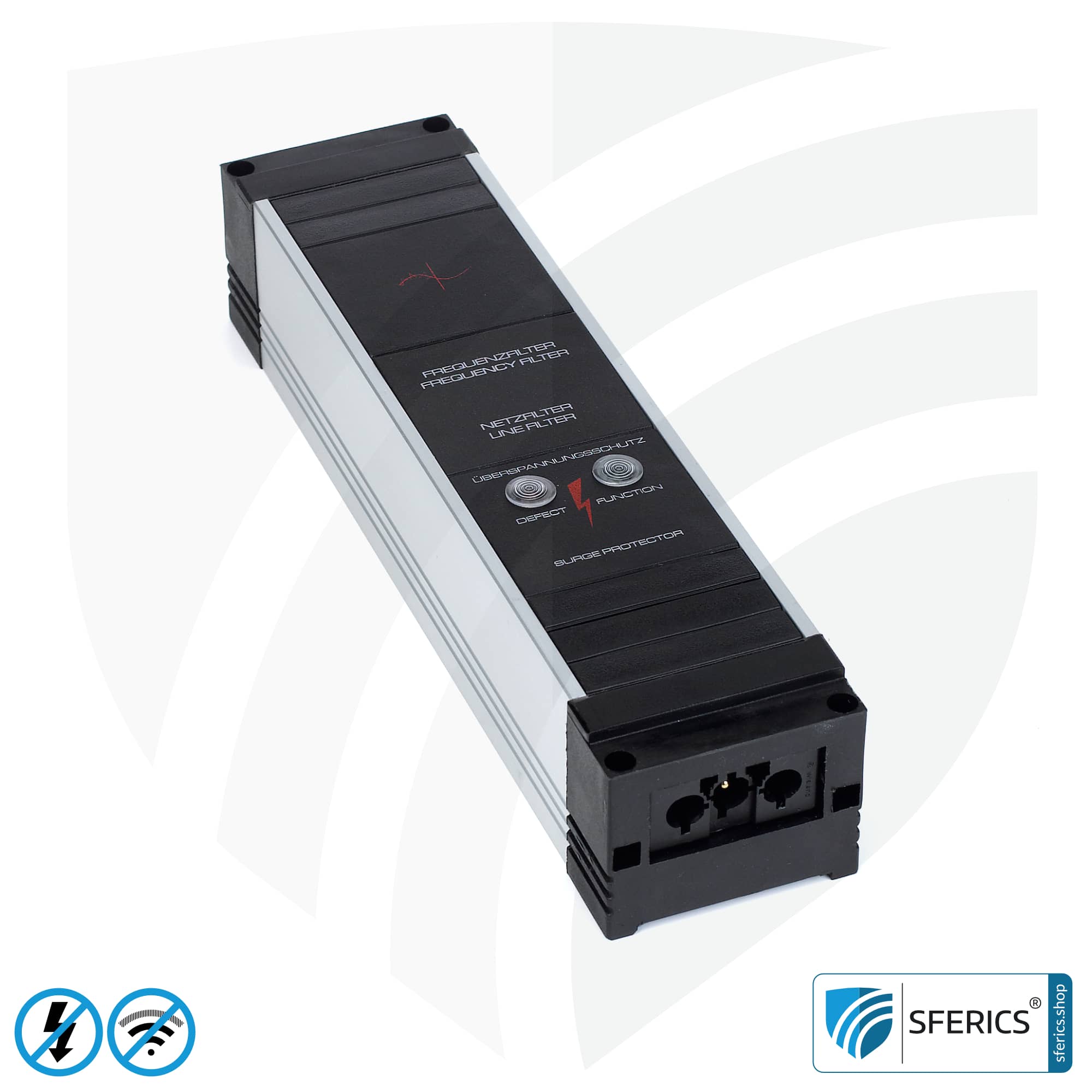 Powerline filter for groundable canopy, tent and sleeping bag | shielding range from 2 to 80 MHz | attenuation of Powerline (PLC / DLAN) frequencies from the grounding cable.