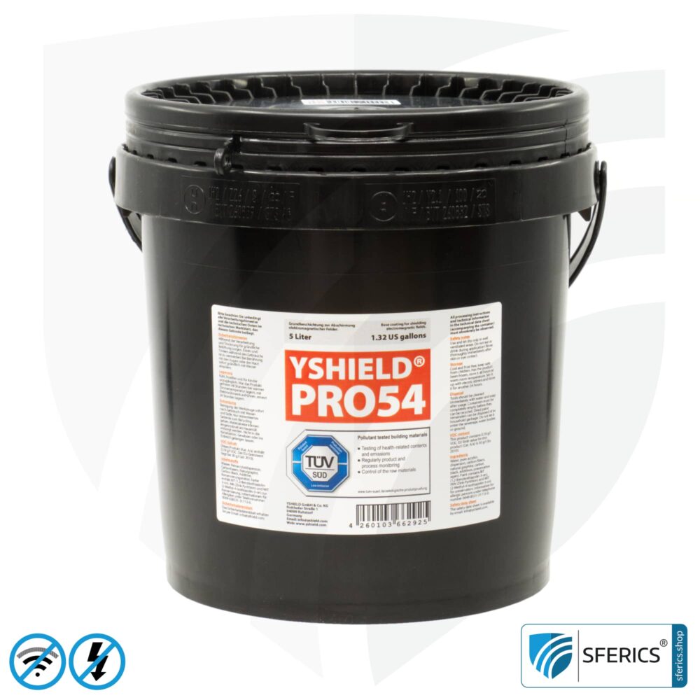 Shielding paint PRO54 | RF screening attenuation against electrosmog up to 93 dB at 40 GHz | no graphite effect = does not stain | technically the most resilient shielding paint | TÜV SÜD certified | effective at 5G!