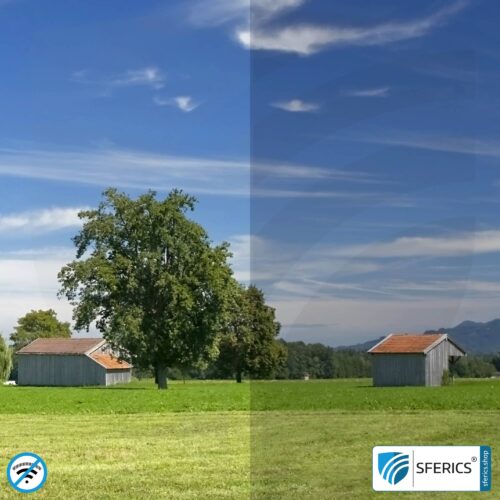 RDF62 shielding window film | RF screening attenuation against electrosmog up to 18 dB | 62 % light transmission | Effective against 5G!