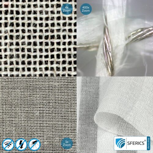 SILVER COTTON shielding fabric | ideal for production of canopies and curtains | RF screening attenuation against electrosmog up to 42 dB | groundable and does not discolour (stained) | Effective against 5G!