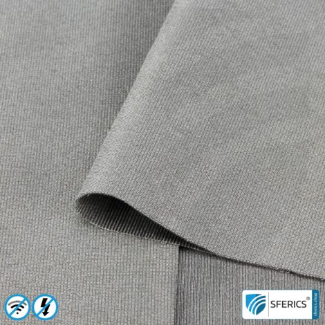 SILVER ELASTIC shielding fabric | ideal for production of clothing | RF screening attenuation against electrosmog up to 51 dB | TÜV-SÜD quality tested. Effective against 5G!