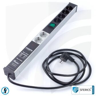 PC socket strip 6-way (4+2), shielded LF | overvoltage protection and full protection HF filter system with screening attenuation up to 80 MHz | type EF Schuko