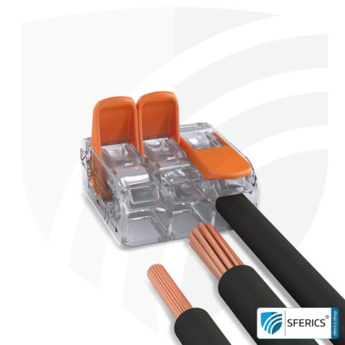 WAGO compact splicing connector, series 221 | model 221-413 | for 3 solid, fine-stranded and stranded cables | alternative to classic connector blocks