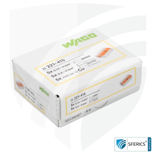 WAGO compact splicing connector, series 221 | model 221-415 | for 5 solid, fine-stranded and stranded cables | alternative to classic connector blocks