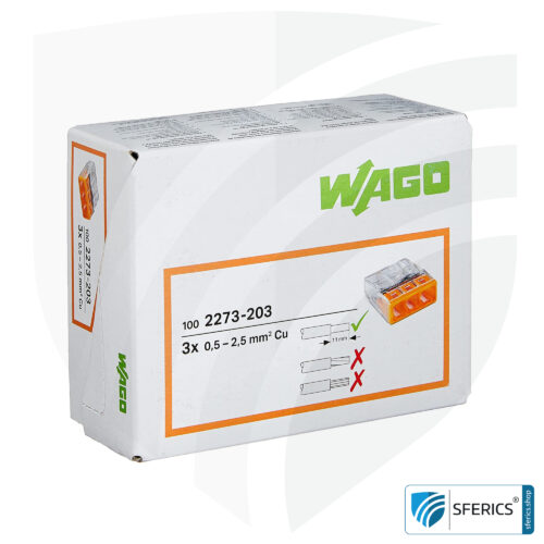 WAGO compact splicing connector | model 2273-203 | for 3 solid conductors | alternative to classic connector blocks