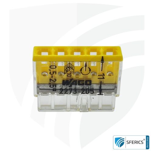 WAGO compact splicing connector | model 2273-205 | for 5 solid conductors | 100 pieces | alternative to classic connector blocks