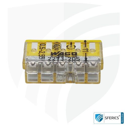 WAGO compact splicing connector | model 2273-205 | for 5 solid conductors | 100 pieces | alternative to classic connector blocks