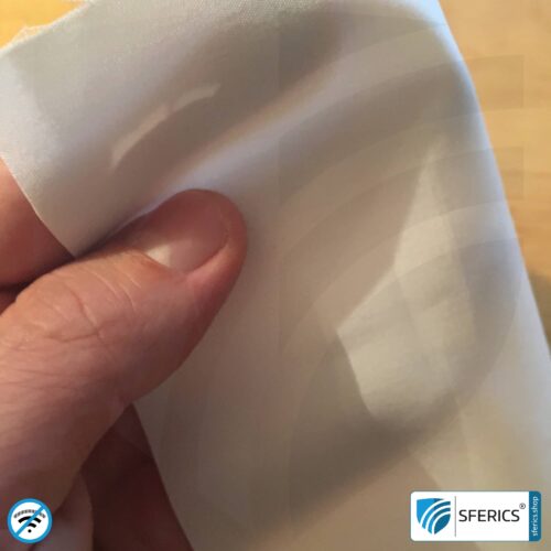 WEAR shielding fabric | ideal for production of clothing | RF screening attenuation against electrosmog up to 28 dB | TÜV-SÜD quality tested. Protection from mobile phone radiation when travelling.