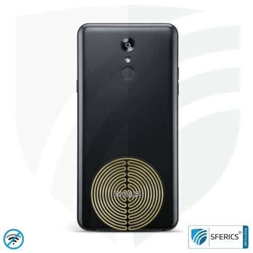 FAZUP antenna patch | edition GOLD | ferrite core for the wired headset included | innovative technology against electrosmog | protects against unnecessarily high radiation from your own mobile phone