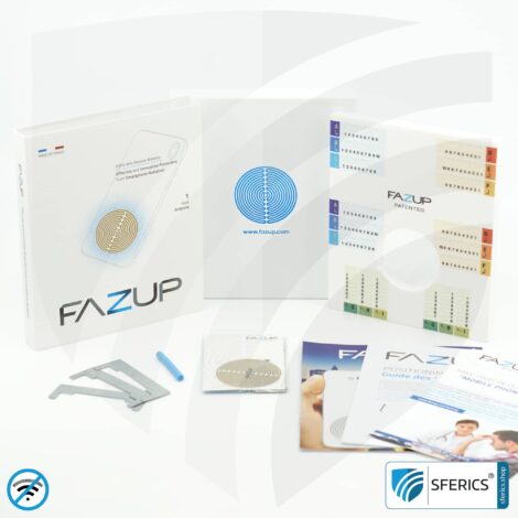 FAZUP antenna patch | edition GOLD | ferrite core for the wired headset included | innovative technology against electrosmog | protects against unnecessarily high radiation from your own mobile phone