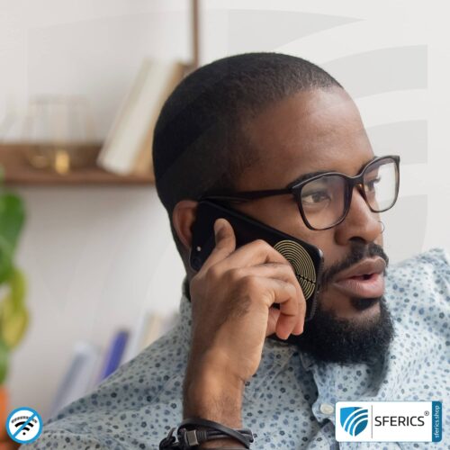 FAZUP antenna patch | edition GOLD | ferrite core for the wired headset included | innovative technology against electrosmog | protects against unnecessarily high radiation from your own mobile phone