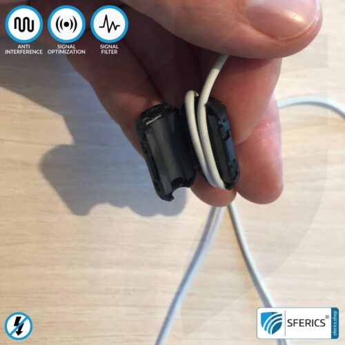 Ferrite core filter against electrosmog in the headset cable | black, clickable, for 5mm cable | FREE 1 piece as a gift!
