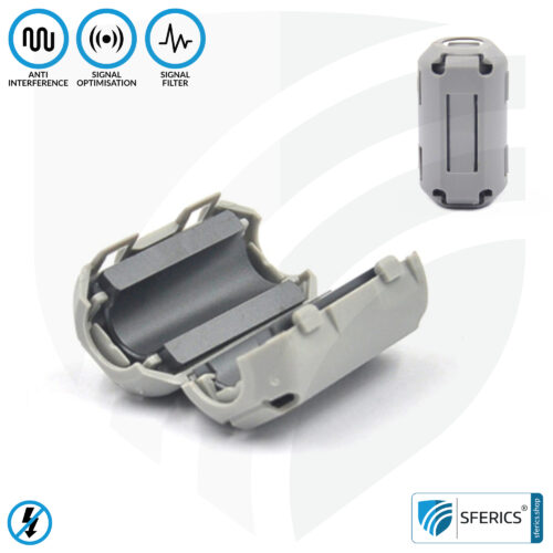 Ferrite core filter against electrosmog in the headset cable | grey, clickable, for 5mm cable | FREE 1 piece as a gift!