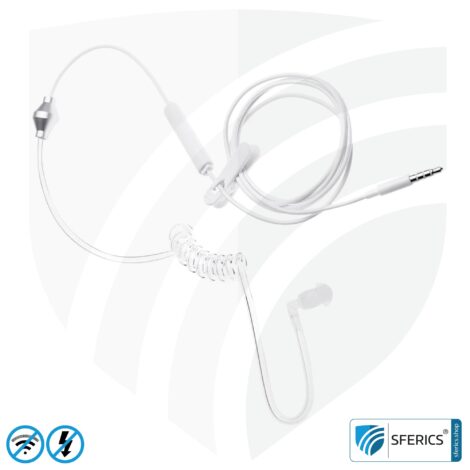 AirTube anti electrosmog monaural headset with microphone | in-ear headset for reducing EMF on the head | Jack plug | Predestined for call centers, security, etc.