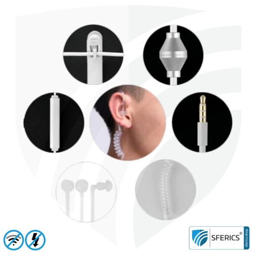 AirTube anti electrosmog monaural headset with microphone | in-ear headset for reducing EMF on the head | Jack plug | Predestined for call centers, security, etc.