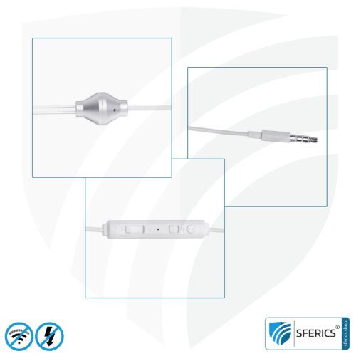 AirTube anti electrosmog monaural headset with microphone | in-ear headset for reducing EMF on the head | Jack plug | Predestined for call centers, security, etc.