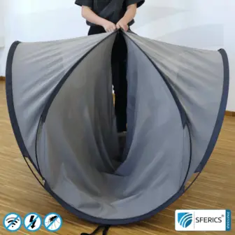 Shielding Tent SAFECAVE Pop Up Litter Tent | anti electrosmog full protection | mobile radiation protection against WIFI, cell phone, LTE, 5G, ... with efficiency up to 99,99% (44 dB) | groundable 9 Shielding Tent SAFECAVE Pop Up Litter Tent | anti electrosmog full protection | mobile radiation protection against WIFI, cell phone, LTE, 5G, ... with efficiency up to 99.99% (42 dB) | LF groundable