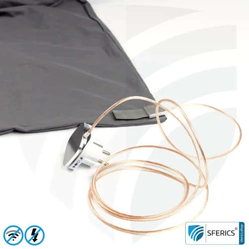 Shielding sleeping bag Electrosmog PRO | mobile radiation protection against WIFI, cell phone, LTE, 5G, ... with efficiency over 99.99% (42 dB) | free-standing, without ceiling suspension | LF groundable