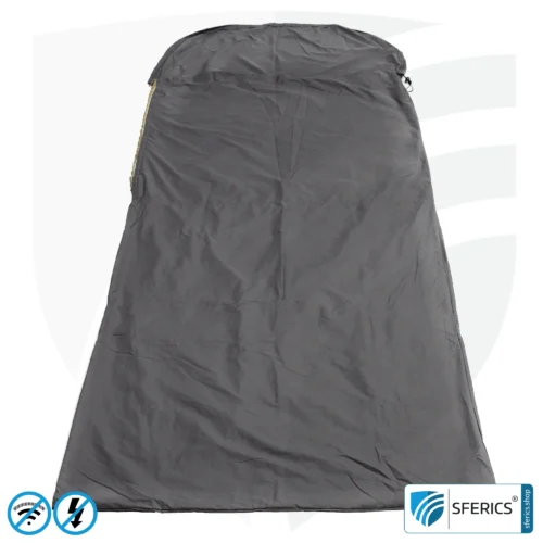 Shielding sleeping bag Electrosmog PRO | mobile radiation protection against WIFI, cell phone, LTE, 5G, ... with efficiency over 99.99% (42 dB) | free-standing, without ceiling suspension | LF groundable