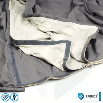 Shielding sleeping bag Electrosmog PRO | mobile radiation protection against WIFI, cell phone, LTE, 5G, ... with efficiency over 99,99% (42 dB) | LF groundable 23 Shielding sleeping bag Electrosmog PRO | mobile radiation protection against WIFI, cell phone, LTE, 5G, ... with efficiency over 99.99% (42 dB) | free-standing, without ceiling suspension | LF groundable
