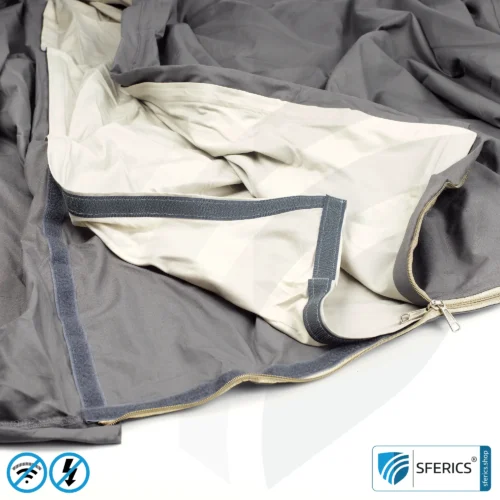 Shielding sleeping bag Electrosmog PRO | mobile radiation protection against WIFI, cell phone, LTE, 5G, ... with efficiency over 99.99% (42 dB) | free-standing, without ceiling suspension | LF groundable