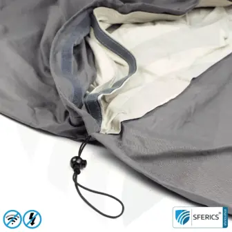 Shielding sleeping bag Electrosmog PRO | mobile radiation protection against WIFI, cell phone, LTE, 5G, ... with efficiency over 99,99% (42 dB) | LF groundable 22 Shielding sleeping bag Electrosmog PRO | mobile radiation protection against WIFI, cell phone, LTE, 5G, ... with efficiency over 99.99% (42 dB) | free-standing, without ceiling suspension | LF groundable