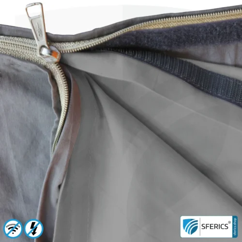 Shielding sleeping bag Electrosmog PRO | mobile radiation protection against WIFI, cell phone, LTE, 5G, ... with efficiency over 99.99% (42 dB) | free-standing, without ceiling suspension | LF groundable
