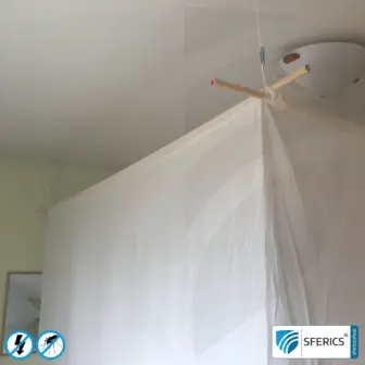 Shielding canopy electrosmog EMF | DOUBLE BED or GRAND KING SIZE | Shielding effectiveness HF up to 99,99% (40 dB) | SFERICS® invest4life program | High reduction of RF radiation, WIFI, etc. 11 Shielding canopy electrosmog RF | DOUBLE BED or GRAND KING SIZE | Shielding radio up to 99.99 % (40 dB). Effective against mobile phone radiation, WIFI, etc.