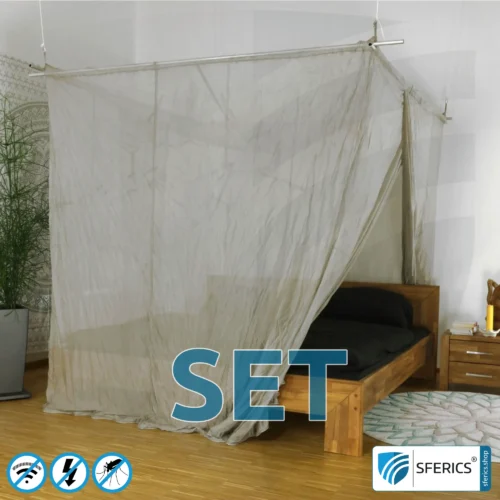 Shielding canopy Electrosmog PRO in a set | DOUBLE BED resp. GRAND KING SIZE | Shielding RF radiation ober 99.99% (48 dB). Groundable. Effective against 5G!