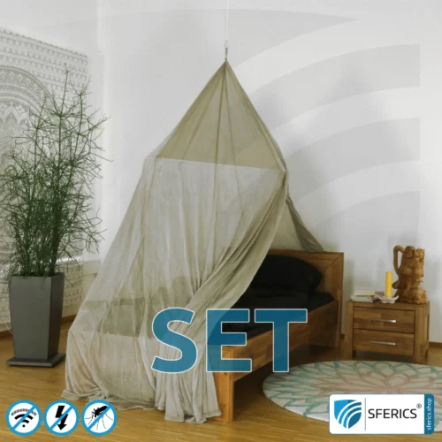Shielding canopy Electrosmog ULTRA in a set | SINGLE BED PYRAMID | Shielding EMF over 99,99% (48 dB) | Groundable LF | SFERICS® invest4life program | Effective against 5G! 6 Shielding canopy Electrosmog PRO in a set | SINGLE BED PYRAMID | Shielding RF radiation over 99.99% (48 dB). Groundable. Effective against 5G!