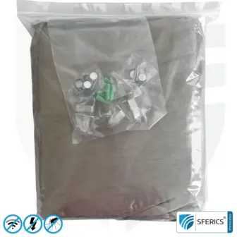 Shielding canopy electrosmog BUDGET | DOUBLE BED or GRAND KING SIZE, box shape | Shielding EMF over 99,99% (44 dB) | Groundable LF | Made in China 8 Shielding canopy electrosmog BUDGET | DOUBLE BED resp. GRAND KING SIZE | box shape | shielding RF over 99.99% (44 dB) | groundable | Made in China