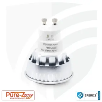 5 watt LED spot Pure-Z-Retro | bright as 40 watts, 380 lumens | CRI >90 | flicker-free | warm white | GU10 16 5 watts LED spot bulb Pure-Z-Retro | bright like 40 watts, 380 lumen | CRI 90 | flicker-free | warm white | GU10.