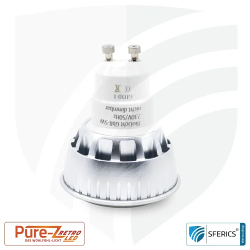 5 watts LED spot bulb Pure-Z-Retro | bright like 40 watts, 380 lumen | CRI 90 | flicker-free | warm white | GU10.