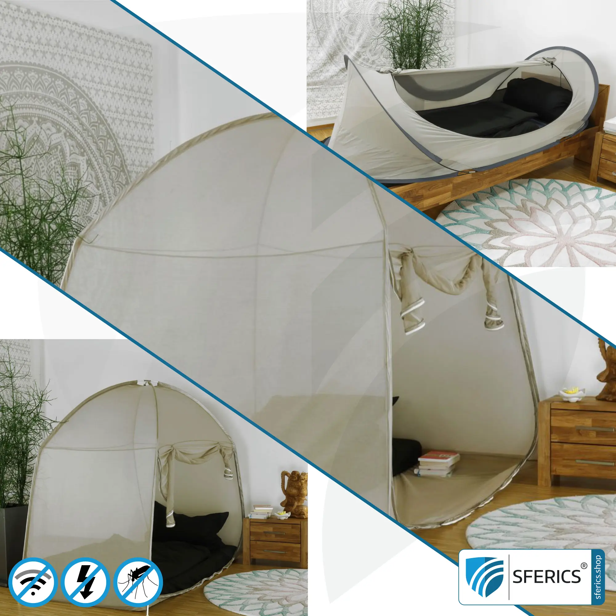 Individual extension of the SAFECAVE shielding tent | activation of the grounding of the tent for shielding alternating electric fields LF