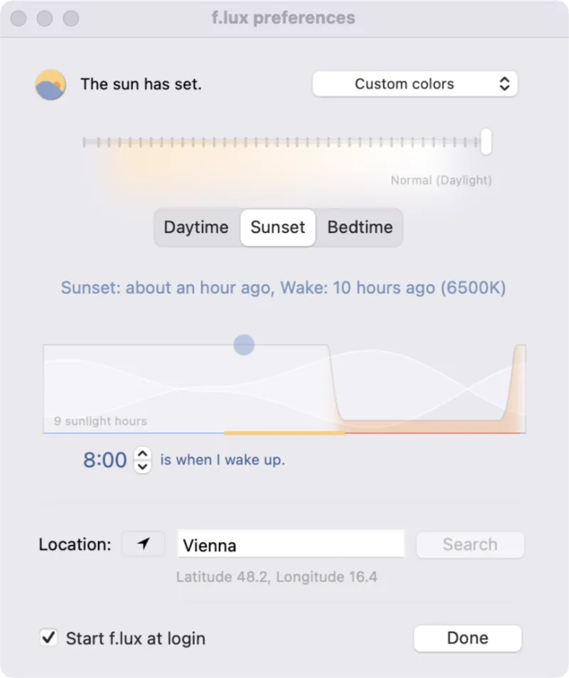 Settings in f.lux