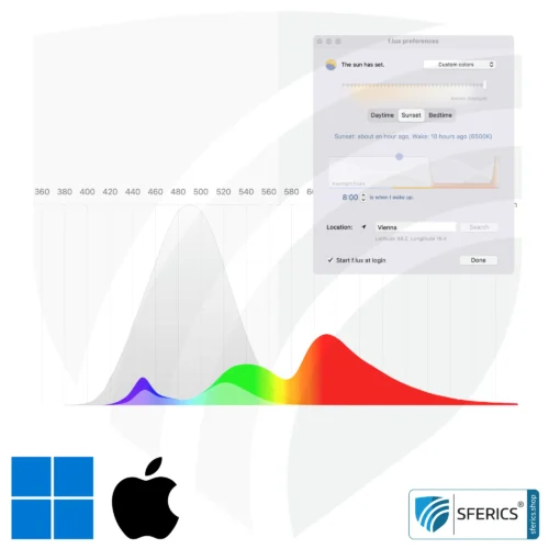 f.lux® | automatic eye-friendly color adjustment according to the time of day | Blue Light Calibration for PC | free download for Windows and MacOS